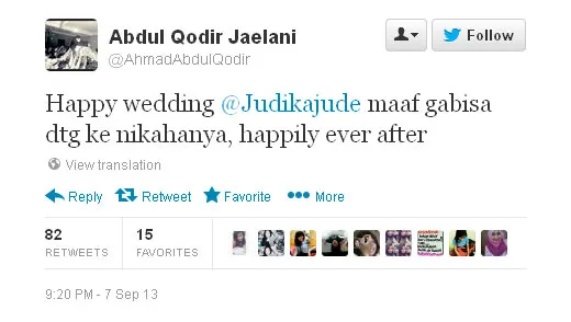 Twit terakhir Dul sebelum kecelakaan Foto: Twitter.cpm/AhmadAbdulQodir