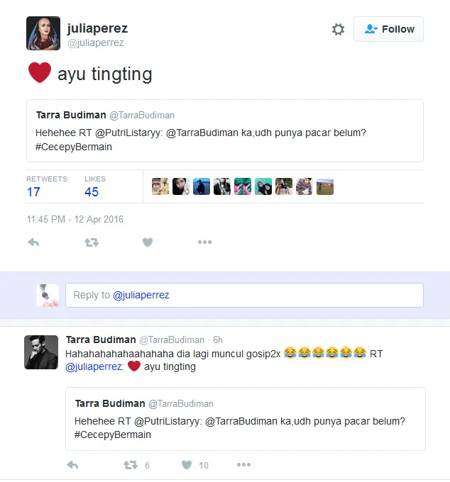 Jupe dukung Ayu dan Tarra © Twitter/‏@IkkhaNRG_