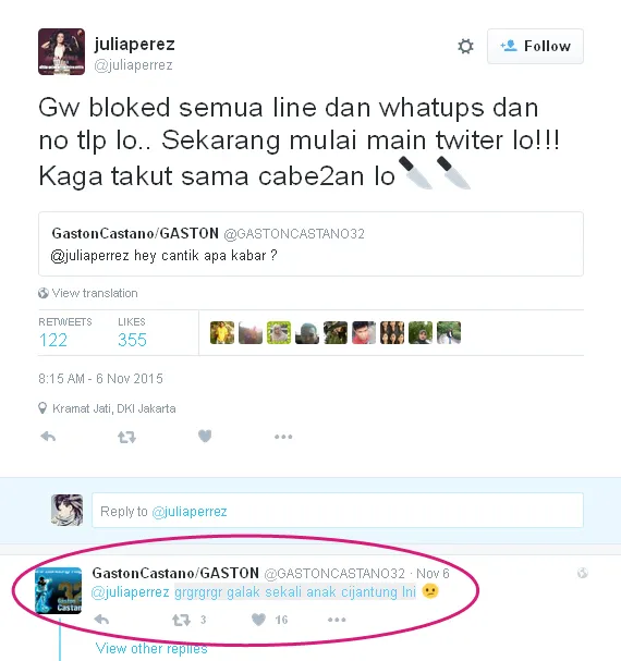 Jupe marah-marah pada Gaston di Twitter © Twitter/juliaperrez