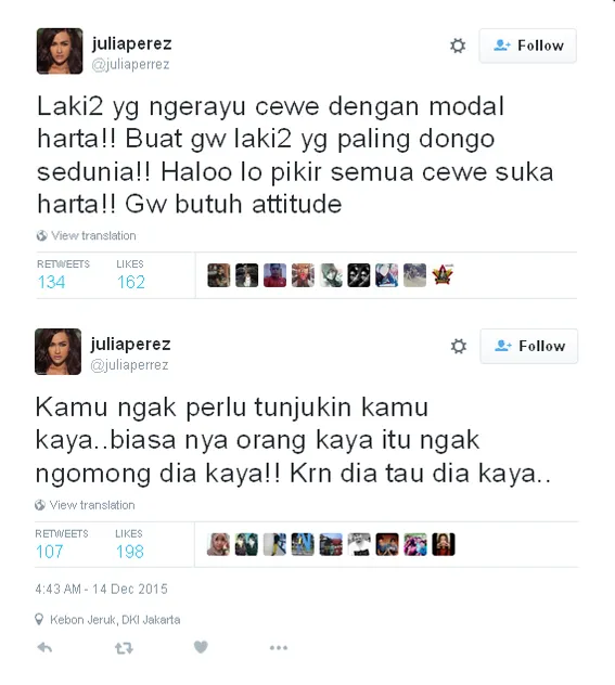 Jupe nggak doyan cowok bermodal duit © Twitter/juliaperrez