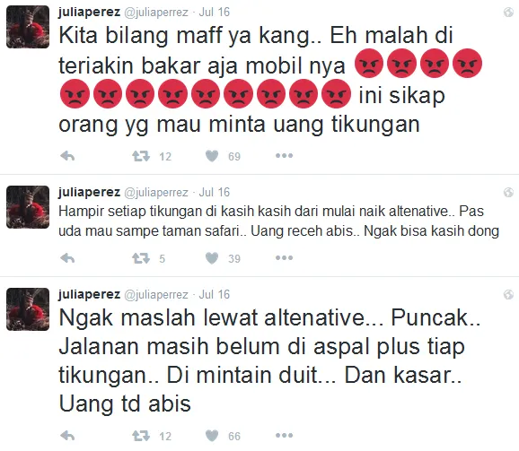 Mobil Jupe diancam akan dibakar © Twitter/juliaperrez