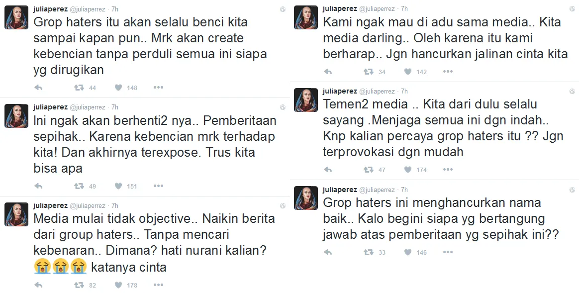 Jupe sedih karena media beritakan miring tentang dirinya © Twitter/juliaperrez
