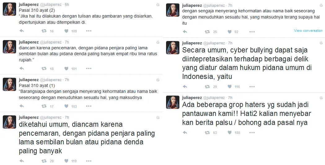 Jupe ancam akun haters-nya © Twitter/juliaperrez