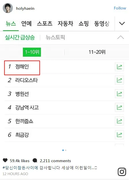 Screenshot nama Jung Hae In jadi trending © instagram.com/holyhaein