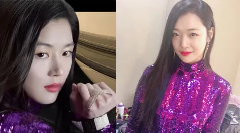 Pakai dress yang sama persis, lebih cocok Jun Ji Hyun atau Sulli? ©istimewa