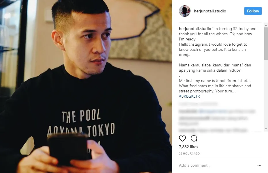 Psotingan pertama Junot di IG © instagram.com/herjunotali.studio