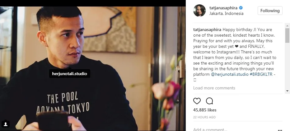 Tatjana mengucapkan selamat ulang tahun untuk Junot © instagram.com/tatjanasaphira