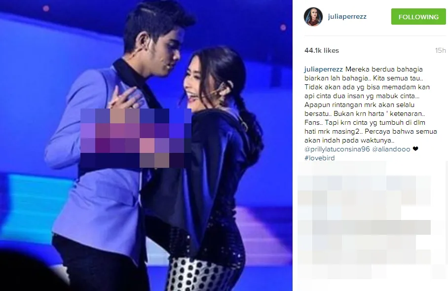 Jupe beri dukungan pada Prilly dan Aliando ©instagram/juliaperrezz