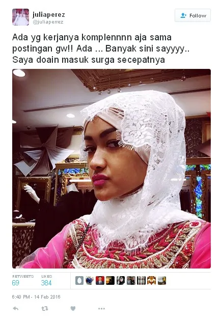 Jupe Doakan Haters-nya Cepat Masuk Surga © Twitter juliaperrez