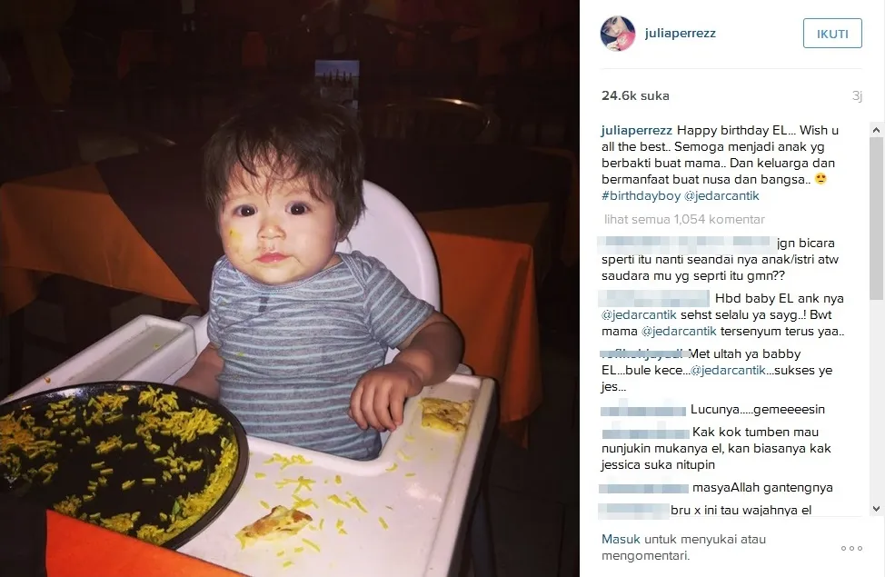 Inilah wajah terbaru baby El yang sempat ditunjukkan Jupe. Ganteng dan bule banget! / Julia Perez Official Instagram