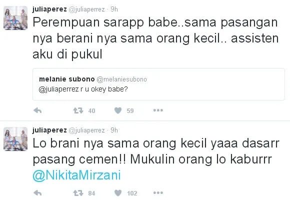 Jupe memposting soal kemarahannya pada Nikita Mirzani. ©Twitter/JuliaPerrez