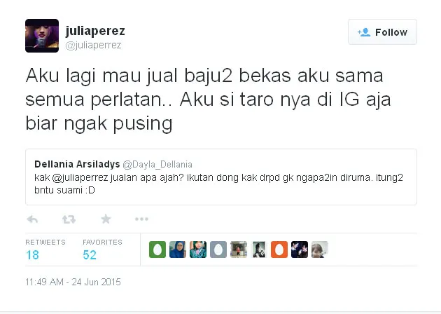 Status Julia Perez @foto: Official twitter Julia Perez