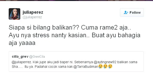 Jupe bantah kalau Ayu Ting Ting dan Shaheer balikan © Twitter.com/juliaperrez