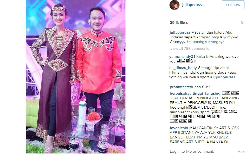 Serangan Julia Perez untuk haters @foto: Official Instagram Julia Perez