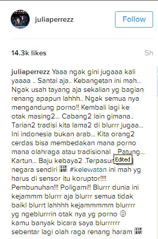 Kritikan keras Jupe yang ia sampaikan melalui Instagram ¢ Instagram.com/juliaperrezz