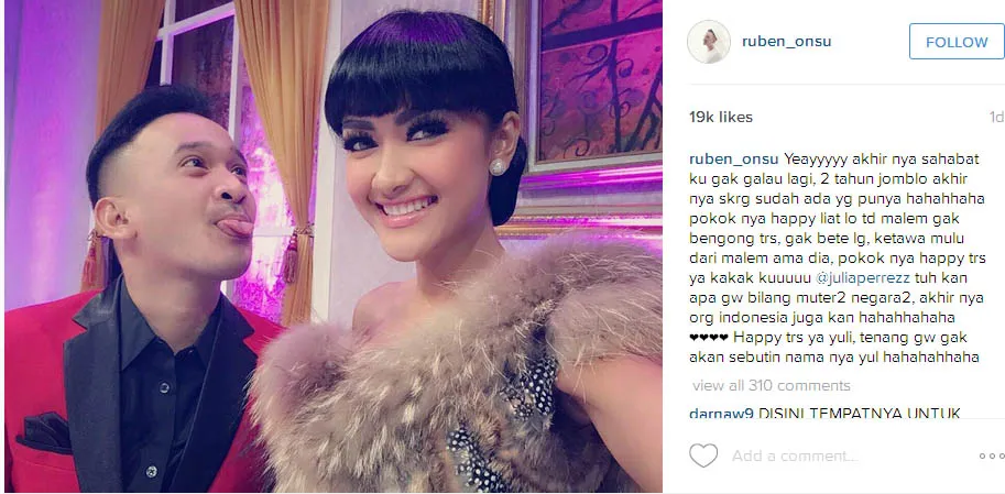 Jupe sudah punya pacar baru? © Instagram.com/ruben_onsu
