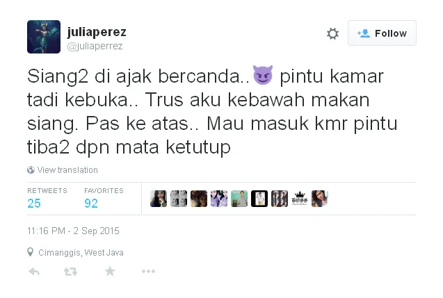 Jupe ceritakan pengalaman mistisnya © Twitter/@juliaperez