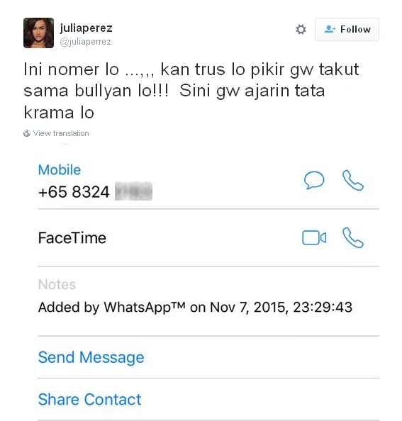 Haters Jupe pakai nomor Singapura © Twitter/juliaperrez