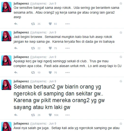 Jupe sering bertengkar dengan perokok © Twitter/juliaperrez