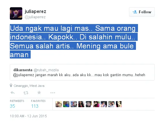 Jupe lebih pilih bule / © Twitter