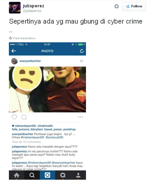 Jupe ancam haters-nya yang diduga secara terang-terangan / © Twitter