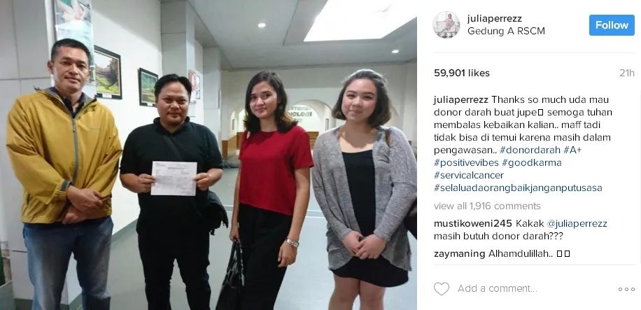 Mendapatkan bantuan, Julia Perez ungkap rasa terima kasih kepada orang-orang pendonor. /©instagram.com/juliaperrezz