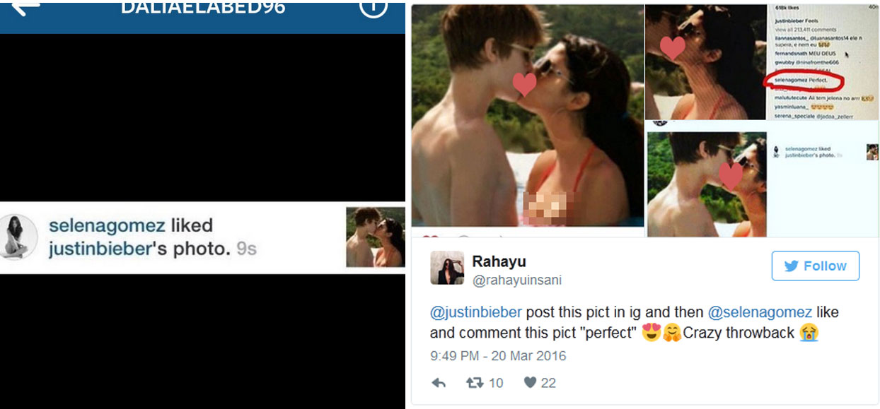 Selena Gomez ketahuan menyukai dan memberi komentar foto ciuman yang diunggah Justin Bieber © Istimewa