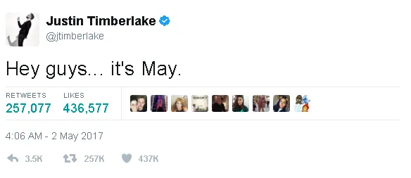 Bersejarah, Justin Timberlake kembali membahas lagu 'It's Gonna Be Me' di Twitter © twitter.com/jtimberlake