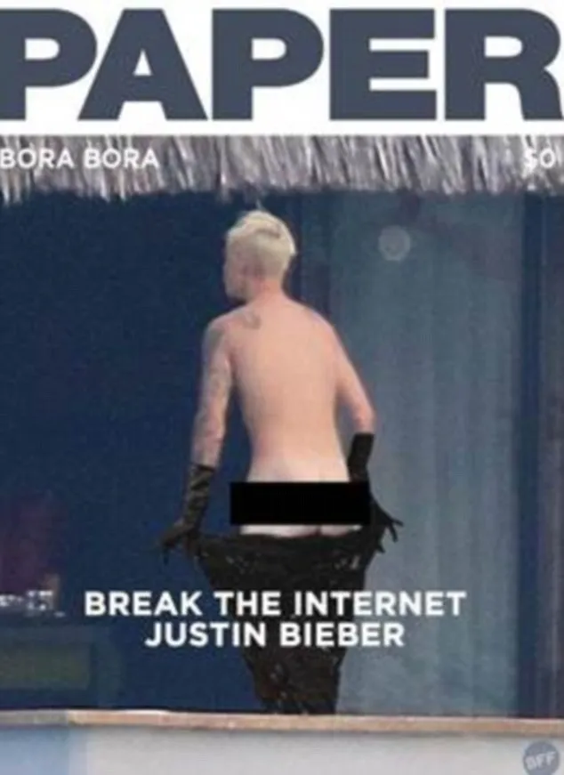 Justin disamakan dengan pose Kim di cover majalah Paper © dailymail.co.uk