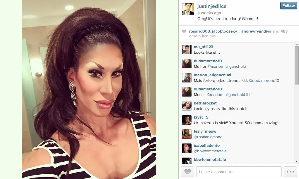 Dandan jadi wanita menor, masih mengenali Justin? @ instagram.com/justinjedlica
