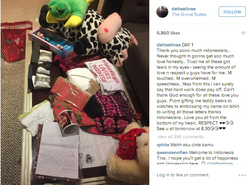 Kado dari fans sampai bikin Tina menangis dan speechless © Instagram.com/dattaatinaa