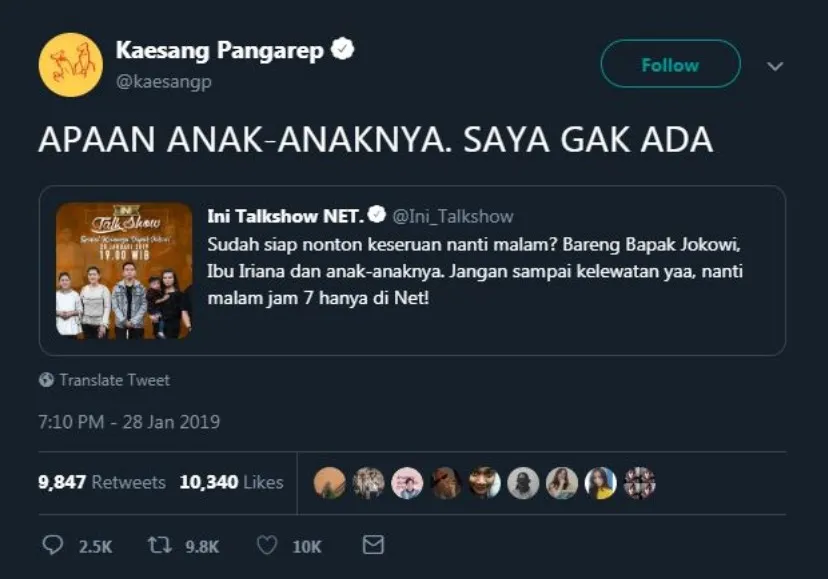 Cuitan Kaesang Pangarep © Twitter Kaesang