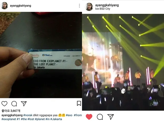 Kahiyang tunjukkan bukti nonton EXO © instagram.com/ayanggkahiyang