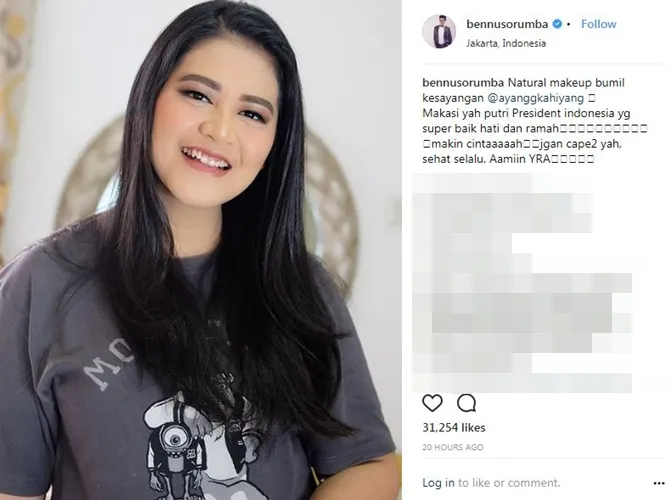Unggahan Bennu Sorumba yang menyatakan kehamilan Kahiyang Ayu. © Instagram/ayanggkahiyang