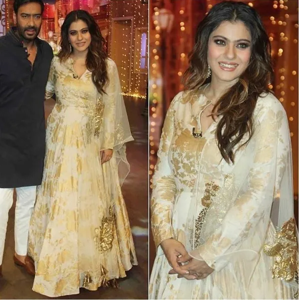 Kajol cantik dengan sari kuning emas ©instagram/shemeansbeauty