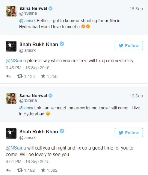 Saina pun dapat kesempatan bertemu dengan Shahrukh Khan. ©twitter