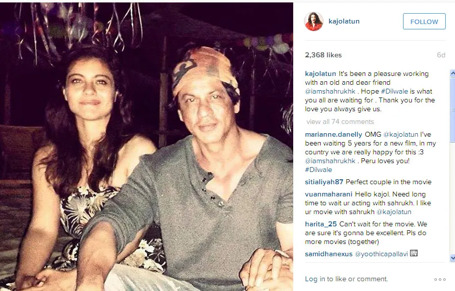 Kajol terharu dan mengungkapkan perasaannya pada SRK dan fans © Instagram.com/kajolatun