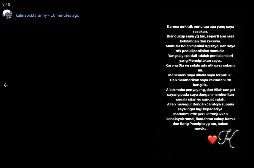 Curhatan Kalina di Instagram ©Kalinaocktaranny