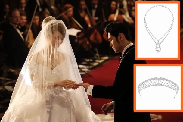 Tiara dan kalung berlian pernikahan istri Jay Chou, Hannah Quinlivan, yang mencapai Rp 23 M. @hk.on.cc