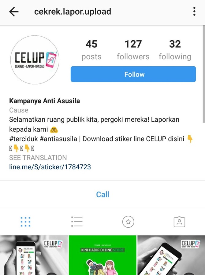 Akun Instagram resmi dari Kampanye CELUP.  © Instagram/cekrek.lapor.upload