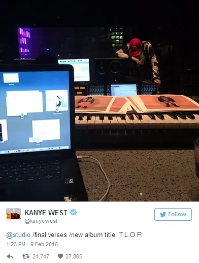 Kanye West ganti judul albumnya jadi T.L.O.P ©twitter/kanyewest
