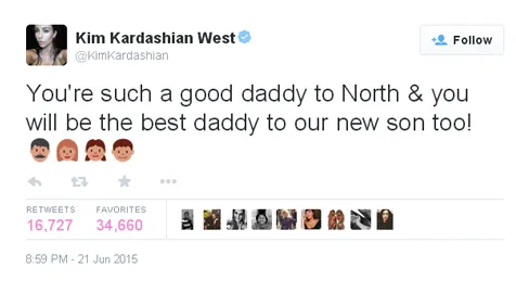 Kim ungkap jenis kelamin bayinya @ twitter.com/kimkardashian