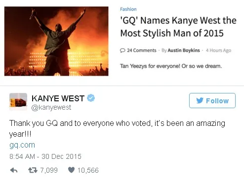 Ungkapan kebahagiaan Kanye © twitter.com/kanyewest