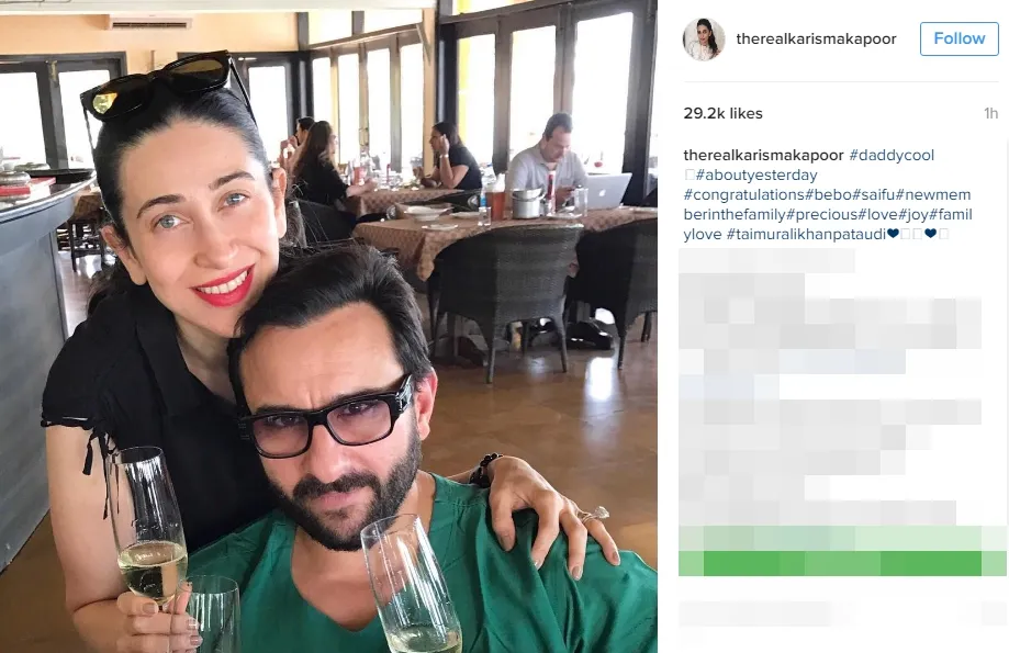 Kareena Kapoor melahirkan, Karisma dan Saif merayakan dengan sampanye ©instagram/therealkarismakapoor