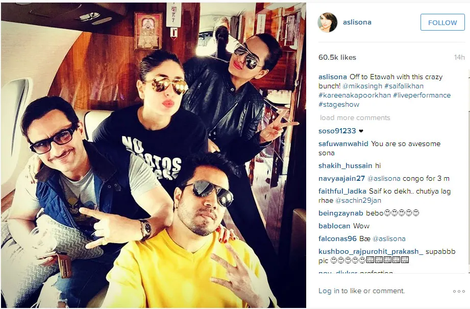 Ini dia groufie dari atas pesawat, gokil nggak? © Instagram.com/aslisona
