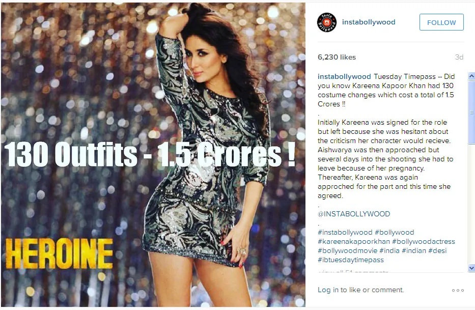 Kareena Kapoor pakai baju seharga total Rp 3,3 Miliar dalam 'HEROINE' © Instagram.com/instabollywood