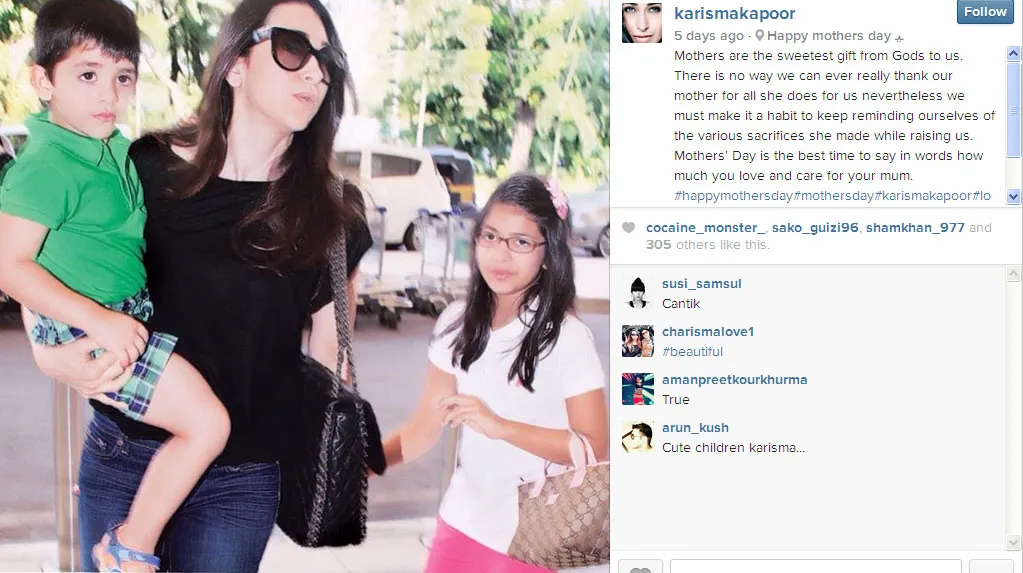 Foto Karishma Kapoor tengah bersama kedua anaknya @instragram.com/karismakapoor