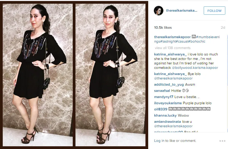 Ini dia penampilan cantik Karisma Kapoor dengan dress hitamnya © Instagram.com/therealkarismakapoor