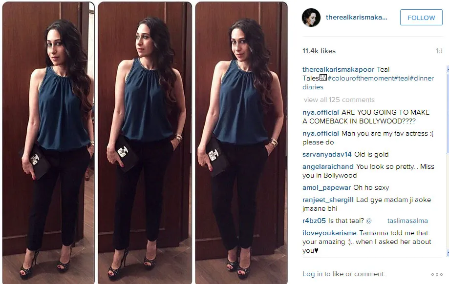 Ini dia outfit Karisma saat akan dinner bareng, cantik kan! © Instagram.com/therealkarismakapoor