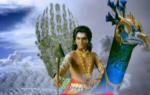 Kartikey saat mengendarai merak di 'Mahadewa'. @istimewa